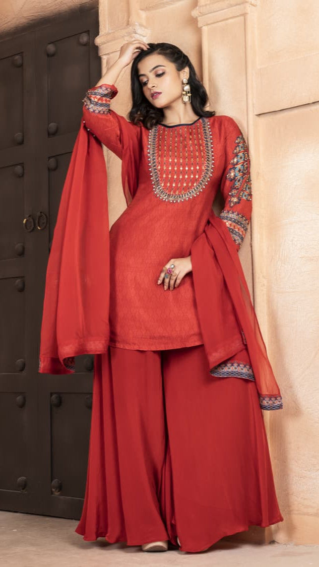 Red Kurti With Dupatta