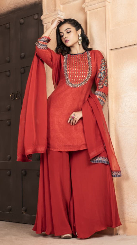 Red Kurti With Dupatta