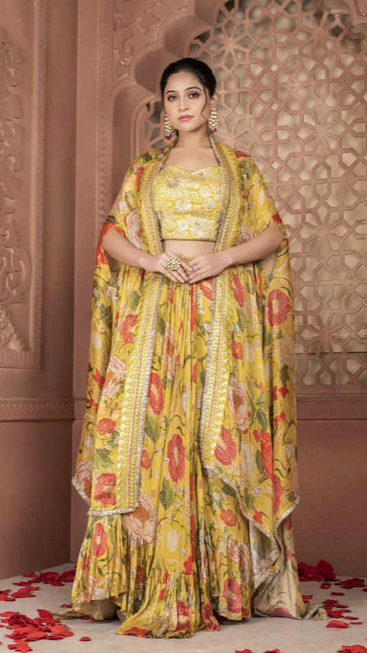 Yellow Flower Kurti with Dupatta